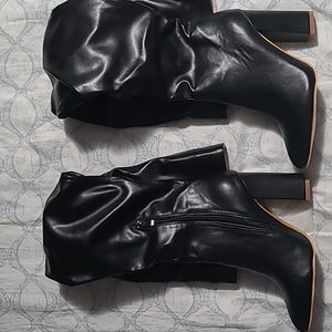 Pointed Toe Side Zipper Chunky High Heel Wrinkle Boots